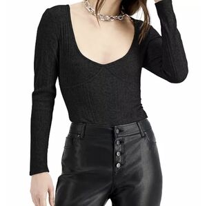 BAR III Sweater Knit Black Bodysuit